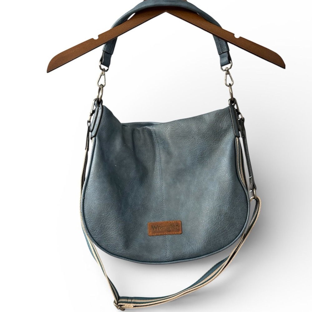 Wrangler Blue Leather Hobo Bag with Striped Accents